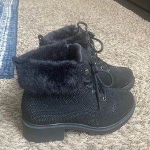 Black rhinestone boots